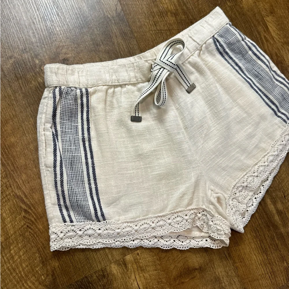 NWT Aerie Cotton Linen Stripe Lace Shorts Sz Medium Tie Waist - Picture 4 of 8